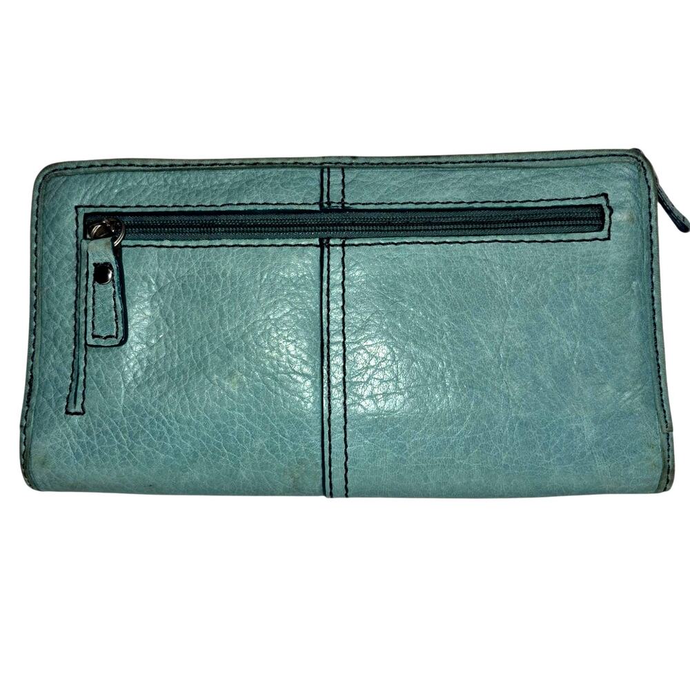 Vintage Fossil Maddox Women's Green Textured Leather Zip Around Clutch Wallet - Picture 4 of 7